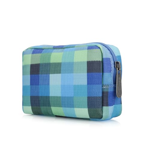 E-Tree Cute Small Makeup Bag,Cosmetic Toiletry Make up Little Items Pouch for Purse,Zipper Mini Tech Charger Cable Electronic Organizer Case,Travel Accessories for Women Men Teen,Blue Checkered - color: Blue Checkered, style: Travel Makeup Bag