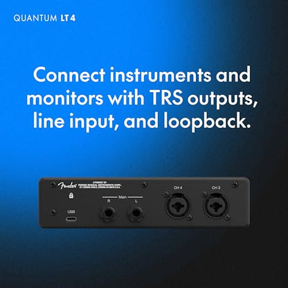 Fender Quantum LT 4 | 4x2 USB-C Audio Interface for Music Production, Dual MAX-HD Mic Preamps, Dual Instrument Inputs, Low-Latency Drivers, Loopback, Balanced Outputs, Headphone Amp, Mac & PC | 4-In/2-Out USB-C, Dual Hi-Z Instrument Inputs, Balanced Trs O