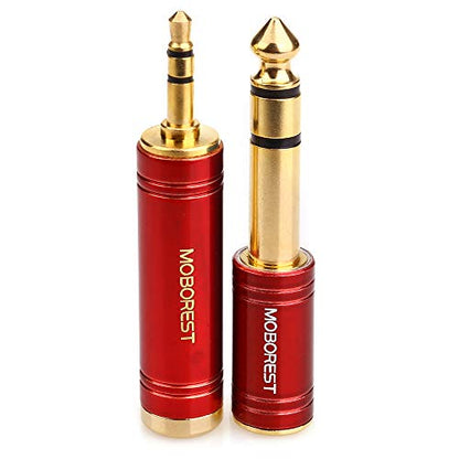 MOBOREST 3.5mm to 1/4 (6.35mm) Adapter, 1/8 Inch to 1/4 Inch Stereo Headphone Adapter, Can be Used Conversion Headphone adapte, amp adapte, RED 2PCS - color: RED