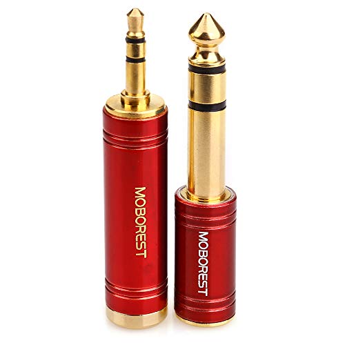 MOBOREST 3.5mm to 1/4 (6.35mm) Adapter, 1/8 Inch to 1/4 Inch Stereo Headphone Adapter, Can be Used Conversion Headphone adapte, amp adapte, RED 2PCS - color: RED