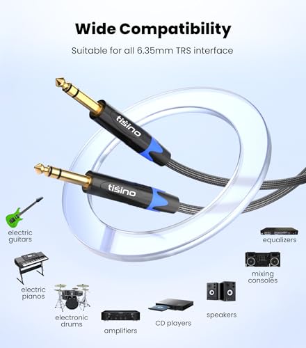 Tisino 1/4 inch TRS Cable, Quarter inch 1/4 TRS Balanced Stereo Audio Cable Male to Male Pro Interconnect Cable Guitar Cable, Nylon Braid - 3 FT - size: 3 feet
