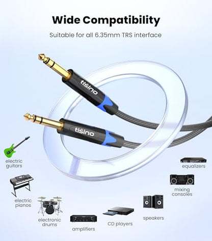 Tisino 1/4 inch TRS Cable, Quarter inch 1/4 TRS Balanced Stereo Audio Cable Male to Male Pro Interconnect Cable Guitar Cable, Nylon Braid - 3 FT - size: 3 feet