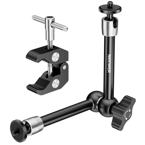 NEEWER 9.8"/25cm Adjustable Magic Arm with Super Clamp, 1/4" & 3/8" Threads, 1/4" Screws for Flash/LED Light/Microphone/Monitor, Compatible with SmallRig Camera Cage, Max Load: 3.3lb/1.5kg, ST25C - style: 9.8"/25cm w/Clamp