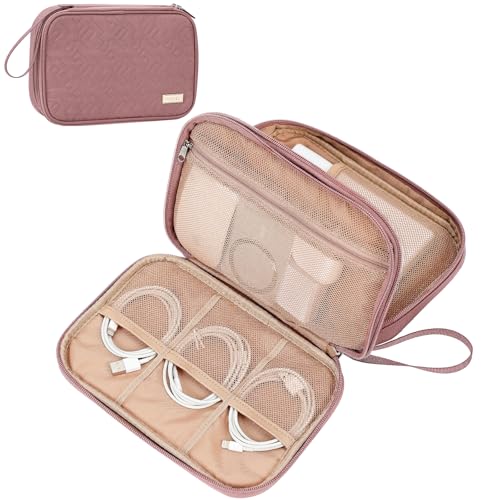 NISHEL Travel Cord Organizer Case, Double Layers Tech Electronic Bag, Essentials for Charger, Cable, Phone, Flash drive, Large, Rose-wood Pink - color: Rose-wood Pink, size: Large