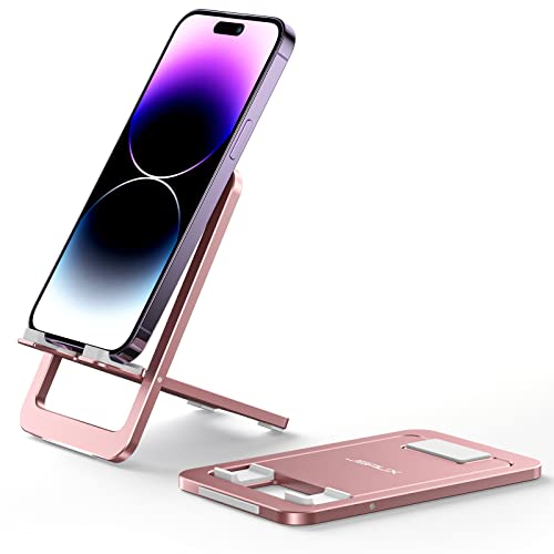JSAUX Cell Phone Stand, Foldable Aluminum Adjustable Phone Holder for Desk Portable Travel Essentials Office Accessories for iPhone 17 16 15 14 13 Pro Max Samsung S25 S24 S23 Ultra Kindle-Pink - color: Pink, size: 1-PACK