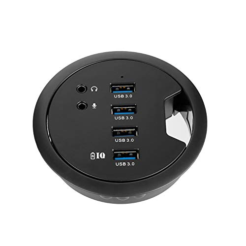 WDX Desk-Fit (Diameter 3.14" or 80MM) 4 Port USB 3.0 Hub with 3.5mm Audio Mic Phone Jack/BC 1.2 USB Charger, 5V/2A Power Adapter for iPhone/Smart Phones(usb3.0 4 Port)(AC Power Supply Included) - color: 3.14" 4 Type A+3.5mm Audio Mic Phone Jack/BC