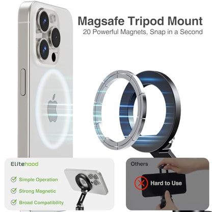 elitehood Magnetic Phone Tripod Mount for Magsafe, Aluminum iPhone Tripod Mount Adapter with 1/4” Screw, Cold Shoe Phone Holder for Camera, Compatible with iPhone 16/15/14/13 Series - style: Cold Shoe Base