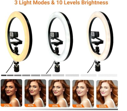 Webcam Light, Ring Light for Logitech Webcam C920,C922x,C930e,Brio 4K,C925e,MX Brio 4K,StreamCam,Brio 500,C615 1/4'' Screw Hole- 10'' Light (Without Tripod and Stand)