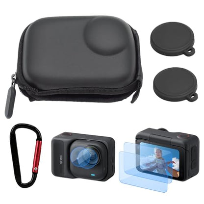 Mini Carry Case for Insta360 GO Ultra Accessories Kit, Half Zipper Hard Shell Bag Include Lens Screen Protector (4 Pack) + 2pcs Lens Cap Cover - Anti-Scratch, Anti-Collision, Anti-Dust