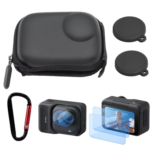 Mini Carry Case for Insta360 GO Ultra Accessories Kit, Half Zipper Hard Shell Bag Include Lens Screen Protector (4 Pack) + 2pcs Lens Cap Cover - Anti-Scratch, Anti-Collision, Anti-Dust