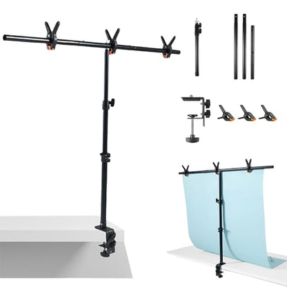 Table Backdrop Stand Kit 3 * 3.3 FT for Product Photography Paper Cloth, T Shape Backdrops Stand Adjustable Background Support Stand Kit with 3 Spring Clamps for Food Photoshoot