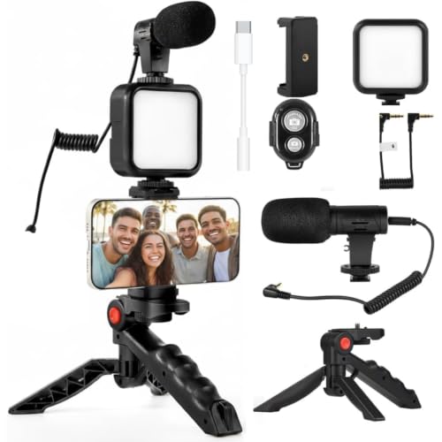 Acuvar Vlogging Kit for iPhone & Android with Wireless Microphone, Phone Tripod & LED Light – Content Creator Kit for YouTube, TikTok, Video Recording & Livestreaming (Vlogging Kit with Shotgun Mic) - color: Vlogging Kit with Shotgun Mic