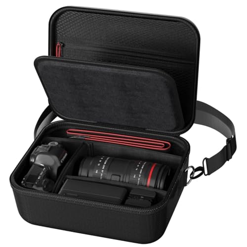 ProCase Hard Shell Digital Camera Case for Canon Rebel T7/EOS R100/R50/DSLR/SLR/Nikon/Sony/Mirrorless, Padded Travel Bag with 1 Shoulder Strap and 3 Adjustable Dividers Fathers Day Gift -Black - color: Black