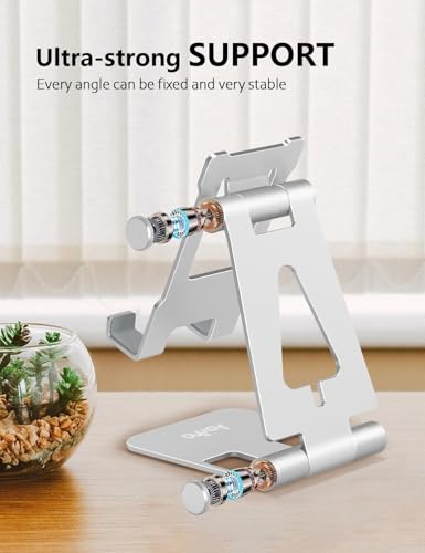Aoviho Cell Phone Stand for Desk, Adjustable Desktop Phone Holder Stand, Foldable Moblie Phone Dock for iPhone 17 16 15 Pro Xs Max Xr X 8 7 6 5 5s SE Nintendo Switch All Phones, Silver - color: Silver