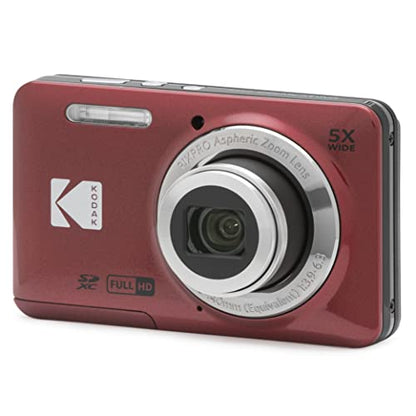 Kodak PIXPRO FZ55-RD 16MP Digital Camera 5X Optical Zoom 28mm Wide Angle 1080P Full HD Video 2.7" LCD Vlogging Camera (Red) Packaging May Vary | 16.35MP Sensor, 28mm Wide-Angle, 1080p Full HD Video, 2.7 LCD - color: Red