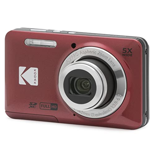 Kodak PIXPRO FZ55-RD 16MP Digital Camera 5X Optical Zoom 28mm Wide Angle 1080P Full HD Video 2.7" LCD Vlogging Camera (Red) Packaging May Vary | 16.35MP Sensor, 28mm Wide-Angle, 1080p Full HD Video, 2.7 LCD - color: Red