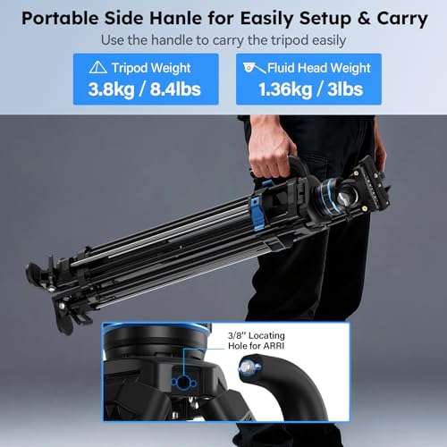 SIRUI Heavy Duty Video Tripod with 360° Fluid Head, Aluminum Alloy, Stepless Hydraulic Pan/Tilt, One-Step Height Adjust, Side Load QR Plate for MFT/DJI RS, Ground Spreader – Max 70.9" - style: Aluminum Alloy Tripod