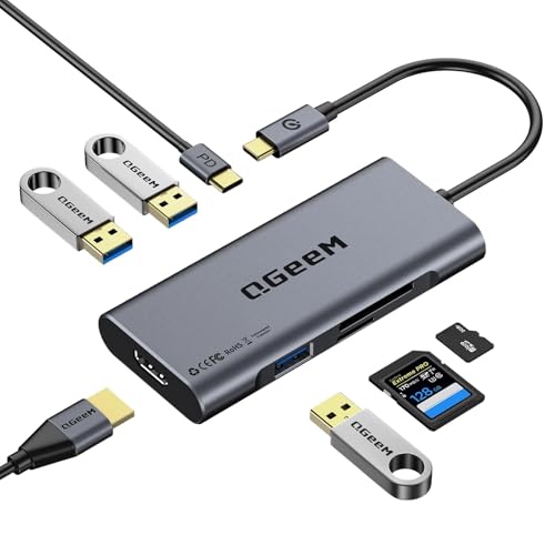 USB C Hub, QGeeM USB 4k to HDMI Adapter, 7 in 1 USB-C Dongle with 100W PD,USB 3.0, Card Reader, Compatible for MacBook iPhone 15/17 Ipad Pro max,Chromebook Laptop USB Type C Dock-Grey - color: Classic Gray