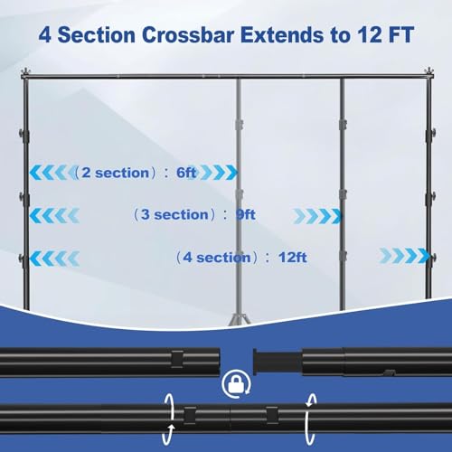 12 x 10ft Photo Video Studio Heavy Duty Backdrop Stand, Adjustable Photography Background Support Systemt Kit with Shock-Proof Spring, 2 Sandbags, Carrying Bag, 6 Clamps - size: 12x10ft