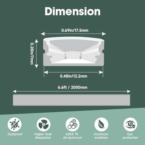 hunhun 20-Pack 6.6ft/2Meter U Shape White LED Aluminum Channel System with Milky Cover, End Caps and Mounting Clips, Aluminum Channel Profile for LED Strip Light Diffuser Installations (20pack*6.6ft) - size: 20pack*6.6ft(White)