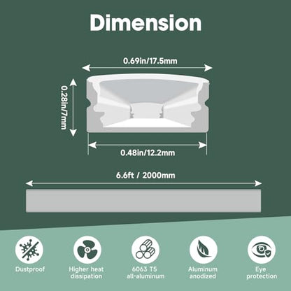 hunhun 20-Pack 6.6ft/2Meter U Shape White LED Aluminum Channel System with Milky Cover, End Caps and Mounting Clips, Aluminum Channel Profile for LED Strip Light Diffuser Installations (20pack*6.6ft) - size: 20pack*6.6ft(White)