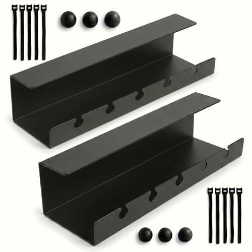 Under Desk Cable Management Tray No Drill, Cord Organizer for Desk, Wire Organizer, Cable Tray for Home Office Standing Desk, Wire Managment, Cord Hider, Set of 2 pcs (Black) - color: Black