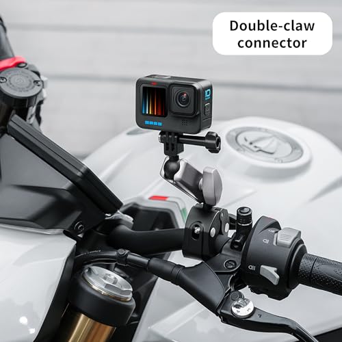 Clamp Camera Mount, Bike/Bicycle/Motorcycle Handlebar Mount for DJI camera | Action 6/5 Pro/4 3/Osmo Nano/Hero 13 12 11 10 9 8 7/Insta 360 X4 X5, with 360° Dual Ball Head, 1/4" Thread Interface Arm
