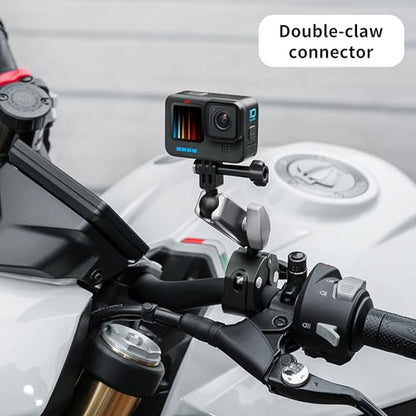 Clamp Camera Mount, Bike/Bicycle/Motorcycle Handlebar Mount for DJI camera | Action 6/5 Pro/4 3/Osmo Nano/Hero 13 12 11 10 9 8 7/Insta 360 X4 X5, with 360° Dual Ball Head, 1/4" Thread Interface Arm