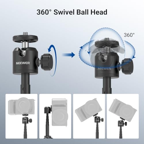 NEEWER Basics Extendable Selfie Stick Tripod, Metal Portable Stand Handle Grip Compatible with Canon G7X Mark III Sony ZV-1 RX100 VII A6400 A6600 Nikon Camera Webcam for Vlogging, DT001