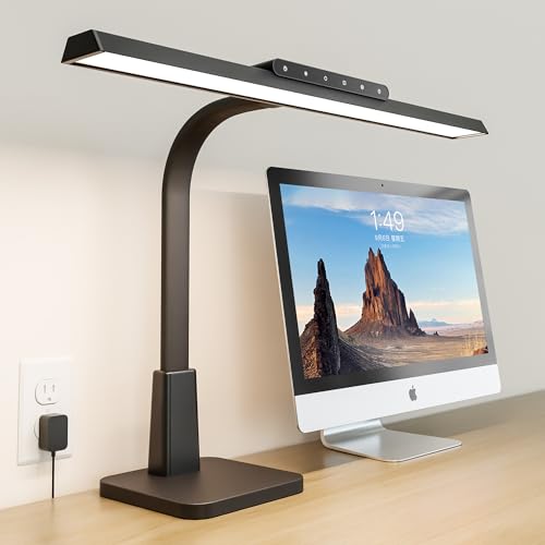 Desk Lamp with Stable Base, 1600LM Computer Desk Light with Timer Function | Eye-Caring Architect Desk Light for Home Office, 3 Color Modes Stepless Dimming Task Light with Memory Function - color: Black, size: Head Length 20.67" with Base