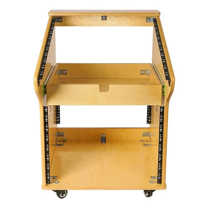 Sound Town DIY Solid Baltic Birch Plywood Recording Studio Rack, Audio Equipment Rack with 11U Slant Mixer Top, 8U Front, 2U Drawer, Rubber Feet, Casters, Golden Oak (SDRK-M11X8) - size: 8U,Golden Oak