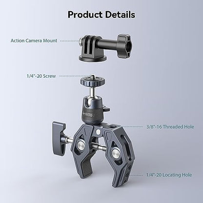 SMALLRIG Camera Mount Clamp, Gopro Motorcycle and Bike Handlebar Mount Kit, Super Clamp for DSLR, Action Camera, Gopro, Insta360, LED Light, Monitor, Max Load 3.5KG