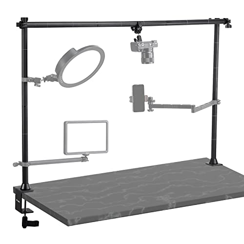JUSMO LS15 Pro Camera Desk Mount, Aluminum Overhead Camera Mount Rig, Table Multi-Device Pole to Mount Magic Arm Clamp, DSLR, Cameras, Phone, Light, Microphone, Streaming, Studio, Max Load 22 lb