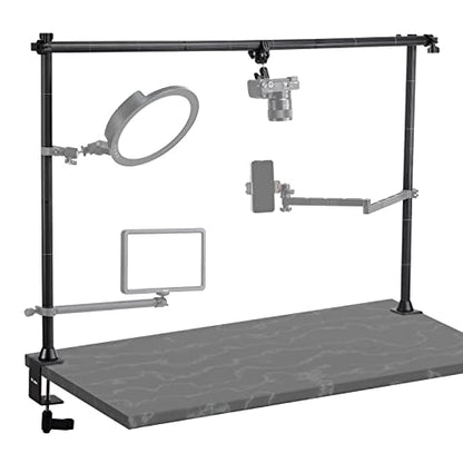 JUSMO LS15 Pro Camera Desk Mount, Aluminum Overhead Camera Mount Rig, Table Multi-Device Pole to Mount Magic Arm Clamp, DSLR, Cameras, Phone, Light, Microphone, Streaming, Studio, Max Load 22 lb