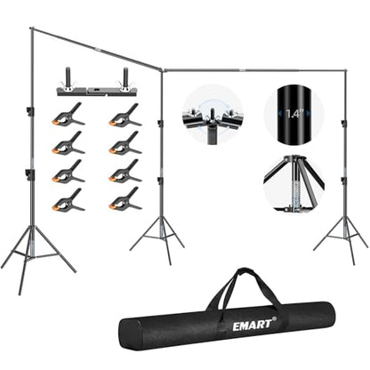 EMART Back Drop Adjustable Stand, 10x20 Backdrop Stand Heavy Duty Photography Background Support System Kit with 300° Angle Rotatable Connector and 8 Spring Clamps for Parties, Wedding, Photo Studio - size: 20×10ft(W×H）