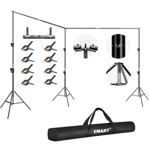 EMART Back Drop Adjustable Stand, 10x20 Backdrop Stand Heavy Duty Photography Background Support System Kit with 300° Angle Rotatable Connector and 8 Spring Clamps for Parties, Wedding, Photo Studio - size: 20×10ft(W×H）