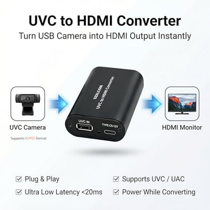 USB to HDMI Adapter for UVC Cameras, Webcam to TV Monitor, USB Camera to HDMI Converter 1080P Output