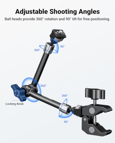 Neewer 11" Articulating Magic Arm Clamp Mount with Super Clamp, Camera Monitor Mount with 1/4" 3/8" ARRI Locating Pins & Holes for DSLR Action Camera Video Light Compatible with SmallRig Cage, ST16C - style: ST16C w/Clamp