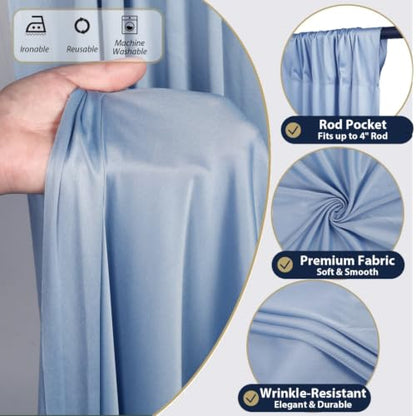 50ft x 12ft Dusty Blue Backdrop Curtains, Wrinkle Free Thick Fabric Polyester Curtains Backdrop Drapes Cover for Parties Wedding Birthday Photography Background, 10 Panels 5ft x 12ft - color: Dusty blue, size: 50FT(W) x 12FT(H)