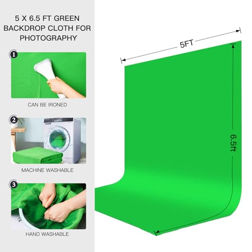 Green Screen Backdrop with Stand Kit, BEIYANG 6.5 X 5 Ft Portable Backdrop Stand Kit with Carrying Bag and 5 Clamps for Streaming, Video conferences and interviews
