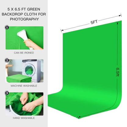 Green Screen Backdrop with Stand Kit, BEIYANG 6.5 X 5 Ft Portable Backdrop Stand Kit with Carrying Bag and 5 Clamps for Streaming, Video conferences and interviews