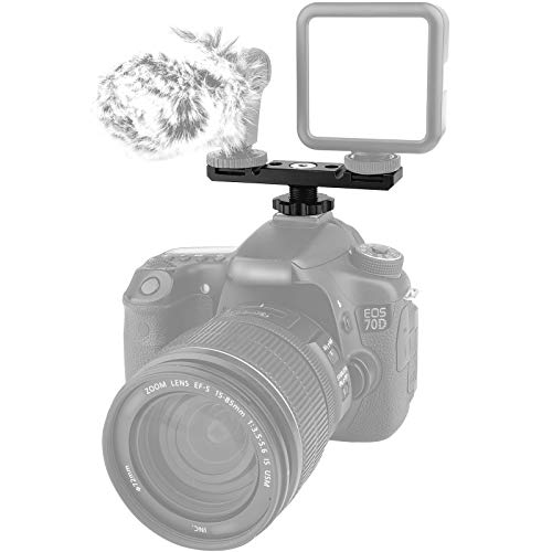 Chromlives Hot Shoe Mount Bracket Dual Hot Shoe Extension Bar Aluminum Mounting Plate Adapter Double Extension Shoe for LED Video Light Screens - color: Dual Cold Shoe