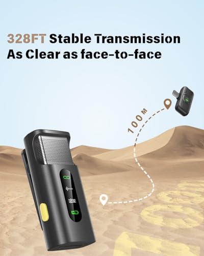 Wireless Lavalier Microphone for iPhone 15/16 Android, Plug-Play Lapel Mic USB-C & Lightning, AI Noise Reduction, 328ft Range for Video Recording YouTube Vlog Interview (Includes Storage Case)