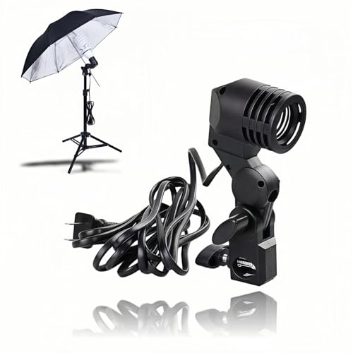E27 Lamp Holder with Umbrella Bracket, 360° Adjustable Photography Light Stand Mount with 1.8M Cable & Switch, Nylon E27 Socket for Studio Video Recording, Live Streaming, and Continuous Lighting