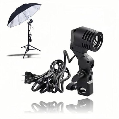 E27 Lamp Holder with Umbrella Bracket, 360° Adjustable Photography Light Stand Mount with 1.8M Cable & Switch, Nylon E27 Socket for Studio Video Recording, Live Streaming, and Continuous Lighting