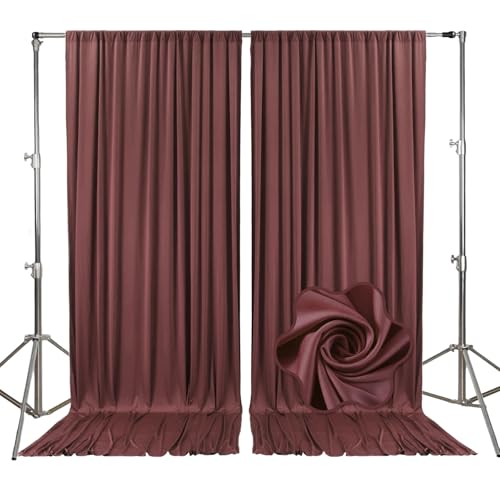 10ft x 7ft Red Brown Backdrop Curtains for Parties, Fabric Satin Background Curtain with Rod Pockets for Weddings, Birthday, Baby Shower, Photography, Graduation Party Backdrop Drapes, 2 Panels - color: Red Brown