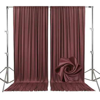 10ft x 7ft Red Brown Backdrop Curtains for Parties, Fabric Satin Background Curtain with Rod Pockets for Weddings, Birthday, Baby Shower, Photography, Graduation Party Backdrop Drapes, 2 Panels - color: Red Brown