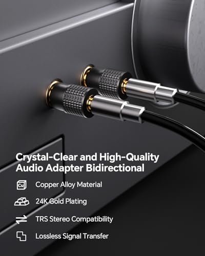VCELINK 6.35mm 1/4 Male to 3.5mm 1/8 Female Audio Adapter, Gold-Plated TRS Stereo Jack, Solid Brass Housing, for Headphones, Guitar, Mixer, Amp, Keyboard, 2 Pack