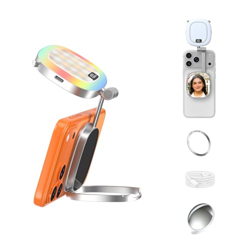 COMITOK Magnetic Selfie Fill Ring Light for Phone, Portable Phone Accessories with Make-up Mirror Built-in Magnet Support Viewfinder Mirror Attaching for Vlog/Tiktok/Video Recording/Little Conference