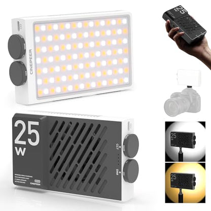 ZHIYUN CINEPEER CM25 25W LED Video Light, Pocket-Sized Mini Portable Photography Light on Camera, Dimmable 2700K-6200K, Built-in 2 * 2000mAh Rechargeable Batteries, PD Charging/Vlog/Photo